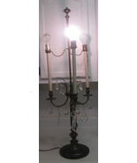 antique  3 light table lamp crystals prisms brass &amp; shades - $210.56