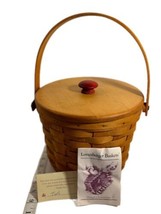 LONGABERGER BASKET SIGNED 1995 WITH WOODEN LID AND HANDLE - $16.83