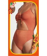 S Victorias Secret Ginger Orange Ruched Gold SHINE Cutout One Piece Swim... - £27.32 GBP