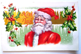 Santa Claus Postcard Embossed Vintage Holly Saint Nick In Red Suit Original - £12.53 GBP