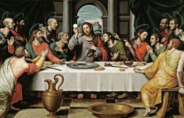 Painting The Last Supper by Juan de Juanes. ReligiRepro Giclee Canvas - $9.49+