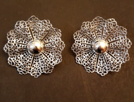 Sarah Coventry Fan-Fare Earrings Clip-On Silver Tone Filigree Flower VTG 1959 - £11.63 GBP