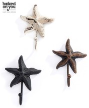 Starfish Single Hook Set of 4 Cast Iron Brown Black or White Nautical Ocean image 1