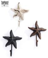 Starfish Single Hook Set of 4 Cast Iron Brown Black or White Nautical Ocean - £25.95 GBP