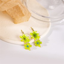 Green &amp; Blue Cubic Zirconia Stacked Floral Charm Huggie Earrings - £11.18 GBP