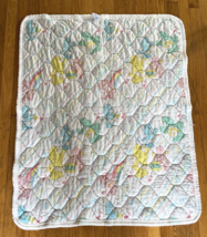 Vintage Care Bears Baby Blanket Quilted 80s Curity Music Drums White Ruffle - £29.85 GBP