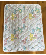 Vintage Care Bears Baby Blanket Quilted 80s Curity Music Drums White Ruffle - £29.67 GBP