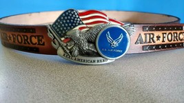 United States Air Force Genuine Leather Belt &amp; Us Air Force Epoxy Belt Buckle - £30.82 GBP