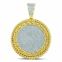 10kt Yellow Gold Mens Round Diamond Greek Key Circle Charm Pendant 5/8 Cttw - £1,055.78 GBP