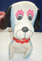 Vintage Blue &amp; White Check Cotton Droopy Eared Plush Toy Dog - £3.92 GBP