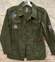 Wonder Nation Girls Green Embroidered Bird &amp; Roses Anorak Stretch Jacket 10/12 - £25.48 GBP