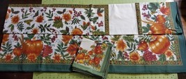 Autumn Harvest Green Orange Tablecloth 60x102 Pumkins Grapes Leaves 6 Na... - $54.78