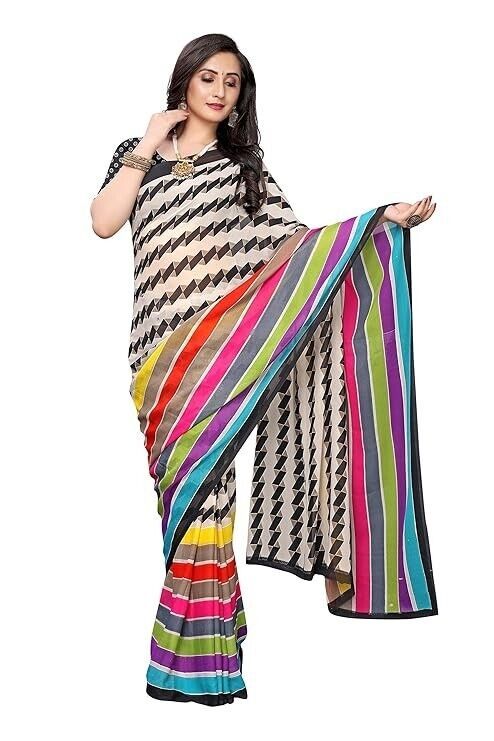 Women&#39;s Georgette Printed Saree With Blouse Piece (RAIMBOW MULTI_Free Size) - $1.99