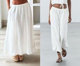 $89 NWT ZARA 100% LINEN MIDI SKIRT ZW COLLECTION / SIDE POCKETS~ XL - $1,678.85 MXN
