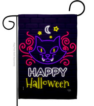 Neon Halloween Cat Garden Flag 13 X18.5 Double-Sided House Banner - £15.71 GBP