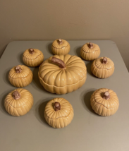 William Sonoma Pumpkin Soup Tureen 8 Soup Bowls Lids Fall Harvest Orange Brown - $108.90