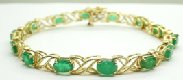 6ct tw Oval Natural Emerald Filigree Tennis Bracelet 14k Gold 7&quot; - £2,394.07 GBP