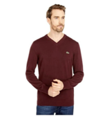 Lacoste V-Neck Cotton Sweater Mens Size Bordeaux Red - $53.34 CAD