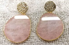 Fashion Rose Quartz Earrings,round freeform  Stud Earring Pink Slab, Nat... - £21.47 GBP