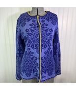 OLEANA Norway Wool Cardigan L Floral Purple Scalloped Edge Green Button ... - $2,774.41 MXN