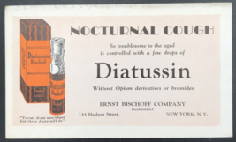 Diatussin Nocturnal Cough Ernst Bischoff Co Advertising Ink Blotter New ... - $13.99
