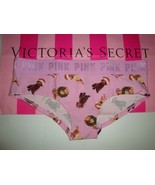 VICTORIA&#39;S SECRET PINK LOGO HIPSTER PANTY PINK CHRISTMAS PUPPIES TREES L... - $12.86