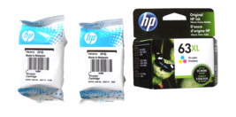 HP 63 Tri-Color Ink Cartridges  Lot of 3  (1) 63XL Tri-Color, (2) 63Tri-color - £31.11 GBP