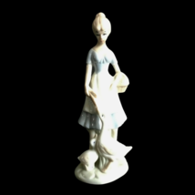 Vintage Girl With Geese Porcelain Figurine Hand Painted Collectible 8.5&quot; Tall - £37.61 GBP