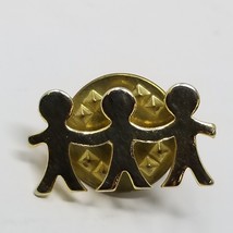 Vintage United Way Three Children Holding Hands Lapel Pin Gold - £10.23 GBP