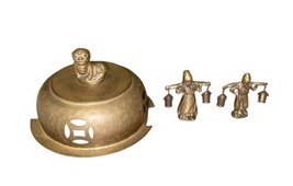 Vtg Brass Metal Lot Estate Candle Holder Peacock Incense Burner Lid Boy Girl image 2