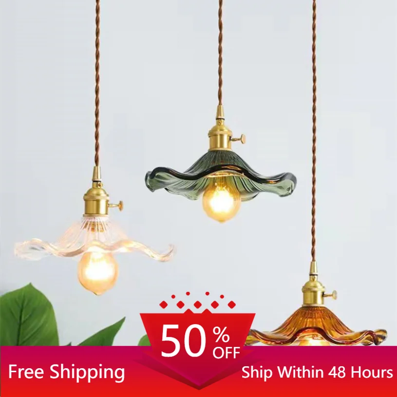 Flower Glass Pendant Light for Bedroom Restaurant Kitchen Hanging Lamp L... - $69.71+
