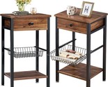 Tall End Tables,Industrial Style Nightstands Set Of 2 With Storage Livin... - £166.35 GBP