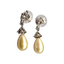 Clear Rhinestones Imitation Pearls Teardrop Shaped Pierced Earrings Silver Tone - £9.54 GBP