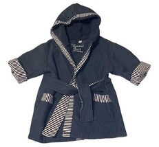 Whimsical Charm Navy Hooded Kids Bath Robe 100% Cotton Striped Trim Size 24 USA image 4