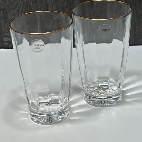 2 NEW Gorham Andante Gold High Ball Tall Crystal Glasses Tumblers - $33.66