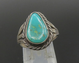 NAVAJO 925 Silver - Vintage Pear Shaped Turquoise Band Ring Sz 6.5 - RG24130 - £56.90 GBP