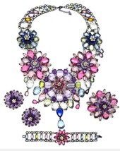 Oversized Estate Parure Necklace Bracelet &amp; Clip Earrings Brooch SET Fru... - $425.00