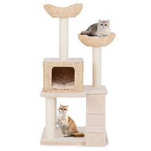 48 Inch Cattail Cat Tower with Sisal Scratching Posts Perch and Condo-Beige - Co - $3,330.47 MXN