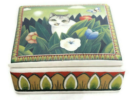 Russ Berrie Square Trinket Box Kitty Majestic Cats in Garden Design - $41.00 CAD
