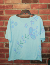 Funky Abstract Flowers Hand Painted Raw Edge Not So Short Sleeve Tee Size M - $25.50