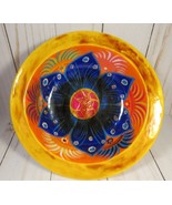 Mexican Folk Art Hand Painted Wood Bowl Lacquer Orange &amp; Blue Flower 7&quot;. - £19.48 GBP