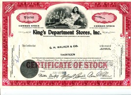 Vintage King&#39;s Department Stores Stock Certificate- 1965 G.H. Walker &amp; Co. - $9.47