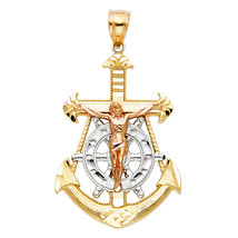 14K Tri Color Gold Jesus Crucifix Anchor Pendant - £247.79 GBP