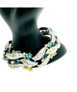 VTG CORO Bracelet Silver Tone Leaves Blue Rhinestones Aurora Borealis Re... - £16.00 GBP