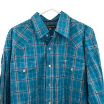 Stetson Men&#39;s XL Long Sleeve Western Pearl Snap Turquoise Plaid Shirt - $49.49
