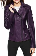 Mujeres Genuino Piel de Cordero Púrpura Chaqueta Motocicleta Slim Fit... - $2,162.25 MXN+