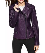 Mujeres Genuino Piel de Cordero Púrpura Chaqueta Motocicleta Slim Fit Motocic... - $113.71 - $133.78