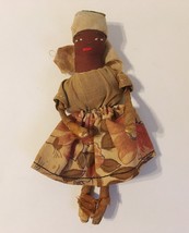 African Collectible Doll Vintage Folk Art Black Fabric Cloth Woman 4.5&quot; Tall - £24.05 GBP