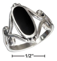 Sterling Silver Oval Simulated Black Onyx Ring with Open Scroll Designs - £49.54 GBP+