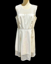 CALVIN KLEIN White Eyelet Cotton Sleeveless Dress Size 12 Stretch Open B... - £13.90 GBP